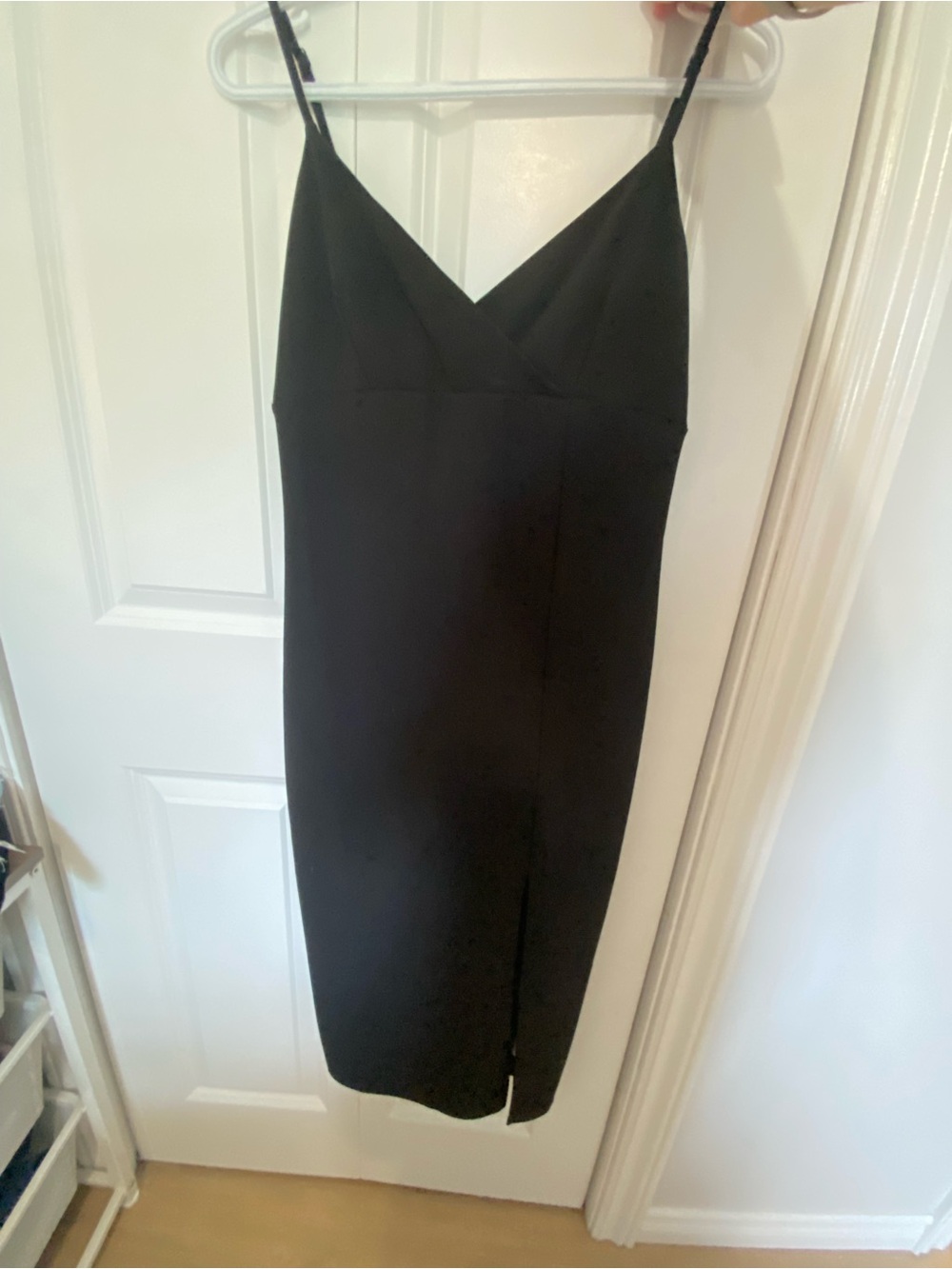 Black Slip Midi Dress with Spaghetti Straps - Women